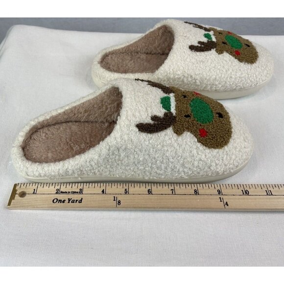 Christmas Reindeer House Slippers Soft Plush Warm Indoor Outdoor W 9-9.5 Green - Picture 7 of 8